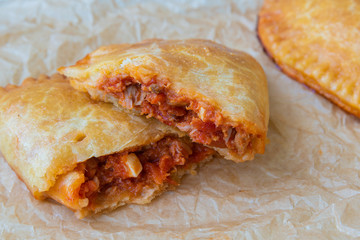 Spanish homemade dumplings stuffed with tomato,tuna,egg and onion