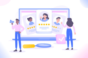 HR management, hiring and recruitment concept. People selecting candidates or freelancers. Human resource managers looking for employees for companies. We are hiring concept, vector illustration