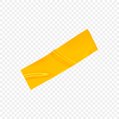 Yellow duct repair tape isolated on transparent background. Realistic yellow adhesive tape piece for fixing. Adhesive paper glued. Realistic 3d vector illustration