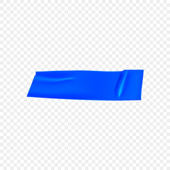 Blue duct repair tape isolated on transparent background. Realistic blue adhesive tape piece for fixing. Adhesive paper glued. Realistic 3d vector illustration