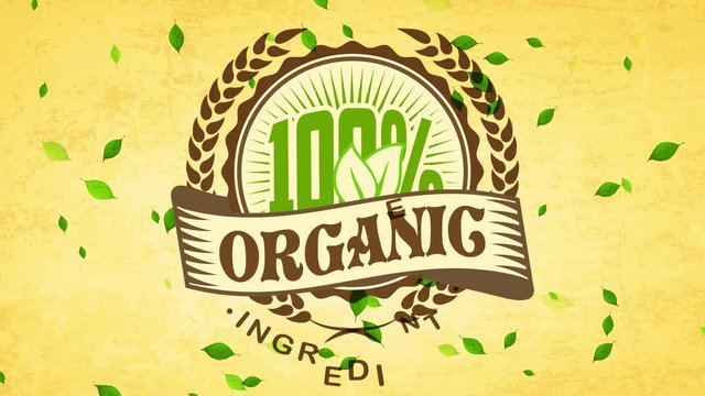 100 percentage healthful elements icon with antique style typeface garnished with a medal over recycled cardboard texture