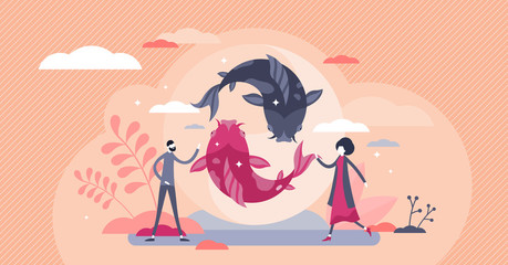 Koi fish vector illustration. Asian culture element flat tiny person concept