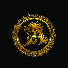 A vector Illustration of Golden Dragon Letter A Initial Logo