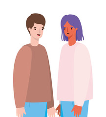 Woman and man avatar cartoon vector design