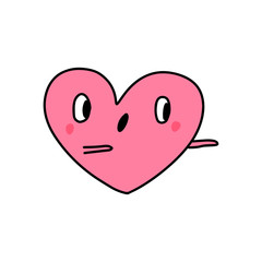 Surprised heart symbol doodle illustration icon in cartoon comic kawaii face
