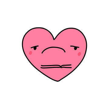 Sad depressive heart symbol doodle illustration icon in cartoon comic kawaii face