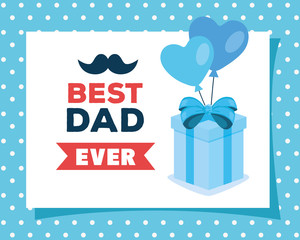 happy fathers day greeting card with gift box and decoration vector illustration design