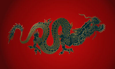 golden dragon on red background
