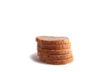 slices of wheat bread, close up, isolated on white