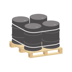 Metal barrels on a pallet.Vector isometric and 3D view.	
