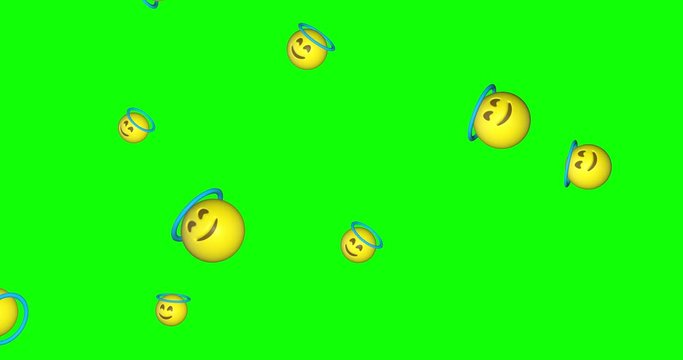 Rain of emojis laughing falling on green screen background. Lol emoticons flying in chroma key. Smiley face with laugh. Social media concept. 4k animation