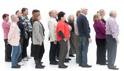 Obraz premium Side view of a group of people isolated over a white
