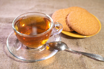 Delicious tea with fresh oatmeal cookies. Light breakfast