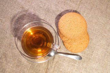 Delicious tea with fresh oatmeal cookies. Light breakfast