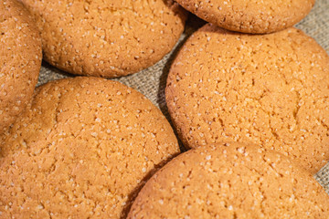 Tasty and fresh oatmeal cookies close-up. Tea breakfast