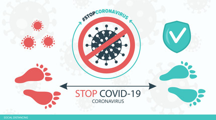 Social distancing infographic: Stop Coronavirus COVID-19 protection, medical health. Keeping a distance from people in public areas.