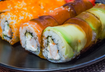 sushi rolls close-up on a plate