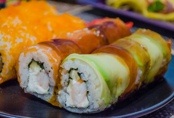 sushi rolls close-up on a plate
