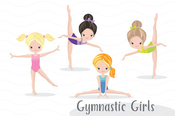 Clipart Cute Girl Gymnast Gym. Vector Illustration: Beautiful Cute Little Gymnast.