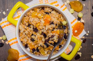 Diet food, oatmeal with dried fruits