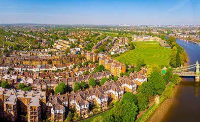 Aerial view of Hammersmith in the morning, London, UK
