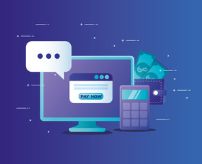 concept of bank online with computer desktop and icons vector illustration design