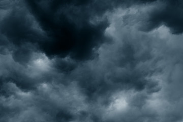 Stormy rain big fluffy clouds. Dark sky. Natural scenic abstract background. Weather changes...