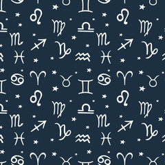 Zodiac signs. Pattern with zodiac signs. vector doodle style design. Freehand drawing.