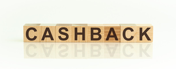 CASHBACK - word from wooden blocks with letters, front view on white background