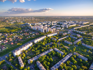 Summer evening aerial view to residential area in Kharkiv