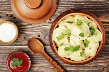 Russian pelmeni portion ready for lunch