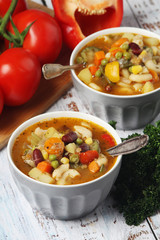 Bowls with Italian soup minestrone