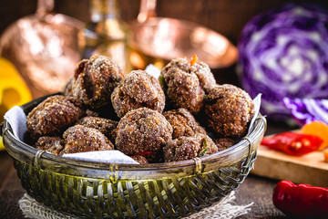Homemade and organic vegetarian meatballs, with fiber and chopped vegetables. Tasty vegan food.