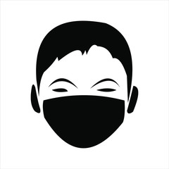 Faceless man (upper body) wearing a mask vector illustration icon / Coronavirus (influenza hay fever etc.) prevention.