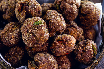 Homemade and organic vegetarian meatballs, with fiber and chopped vegetables. Tasty vegan food.