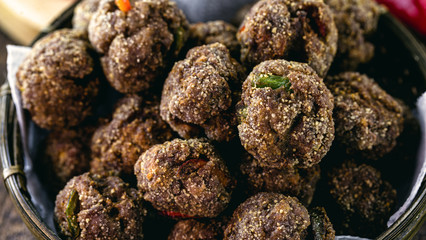 Homemade and organic vegetarian meatballs, with fiber and chopped vegetables. Tasty vegan food.