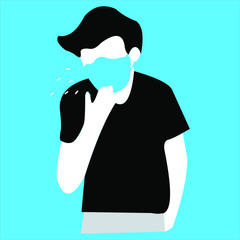 Faceless man (upper body) wearing a mask vector illustration icon / Coronavirus (influenza hay fever etc.) prevention.