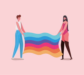 girl and boy with costumes and lgtbi flag vector design