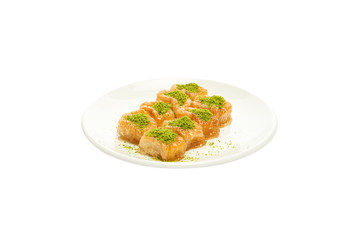 Bulbul yuvasi. Tukish sweet with pistachio, turkish dessert.