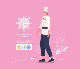 Chef woman avatar with medical mask and uniform vector design