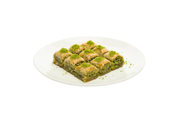 Mini baklava. Tukish sweet with pistachio, turkish dessert.