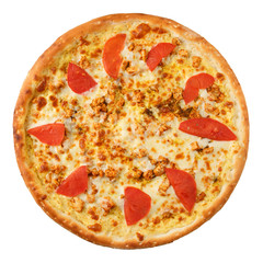 Delicious classic italian Pizza with ham, tomatoes and cheese