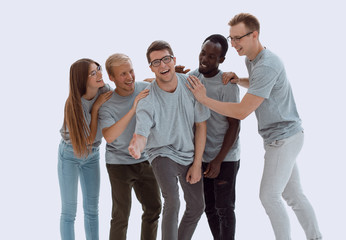 Fototapeta premium in full growth. group of diverse young people in identical t-shi