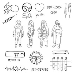 Doodle coronovirus medicine protection virus test tubes