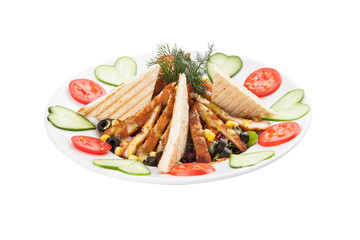 crispy chicken salad, chicken salad and toast.
