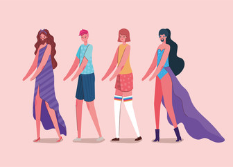 girls and boys with costumes vector design
