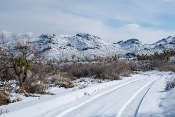 Fototapeta na wymiar A Snowy Road In The Castle Mountains