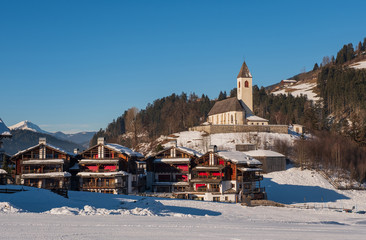 View on Monte Elmo or Versciaco, Dolomites, Italy - Mountain skiing and snowboarding. Sexten Sesto , Trentino-Alto Adige, Puster Valley Alta Pusteria , South Tyrol. January 2020