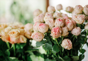 Delicate bouquet of small pink roses