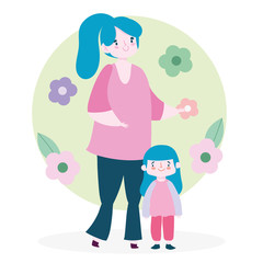 Mother with daughter and flowers vector design